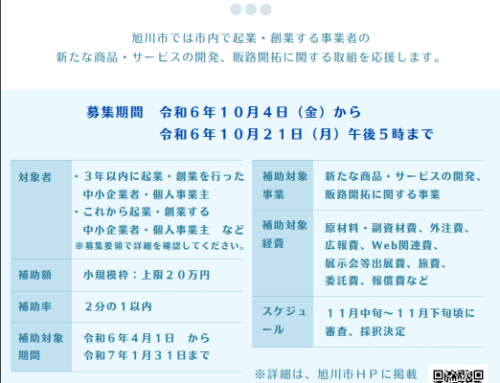 【10/21締切】旭川市スタートアップ支援補助金　２次募集